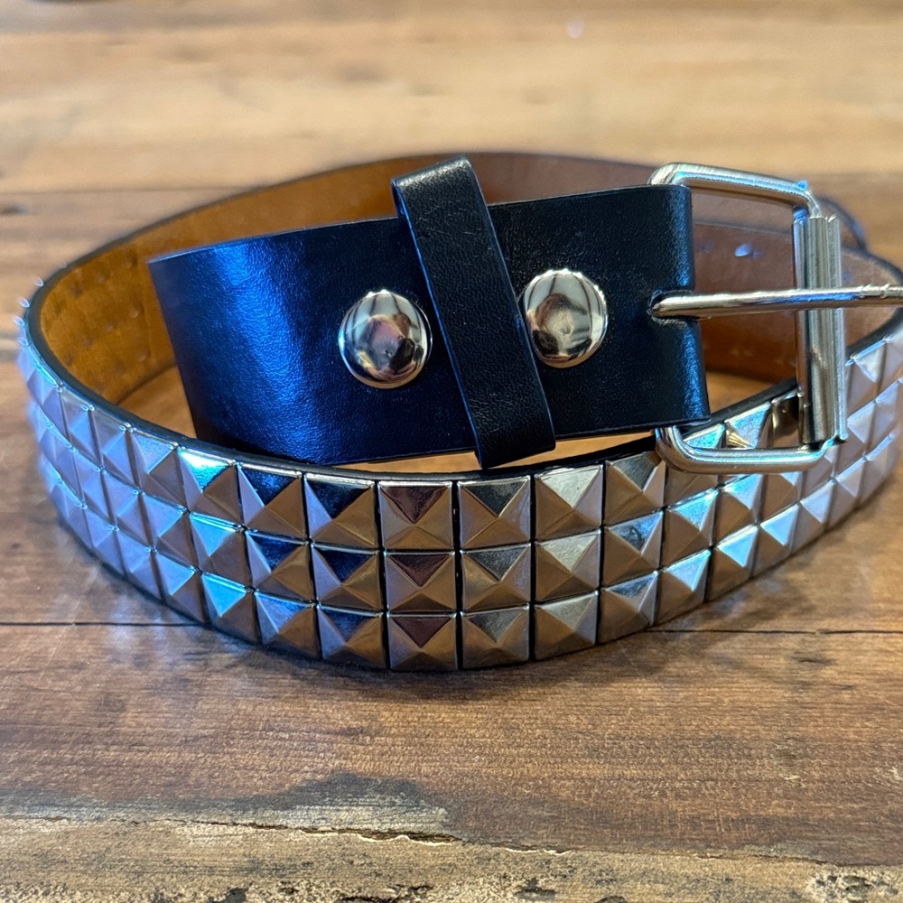 Biker Punk Rock Studded Black & Silver Belt